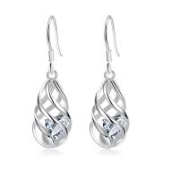 Sterling Silver Cubic Zirconia Earring, 925 Sterling Silver, platinum plated, micro pave cubic zirconia & for woman, original color 