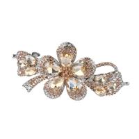 Zinc Alloy Pulling Spring Hair Clip, with Crystal, Flower, plated, for woman & with rhinestone 100mm 