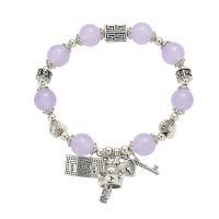 Chalcedony Bracelet, with Zinc Alloy, Key, Korean style & for woman 10mm Approx 6.5 Inch 