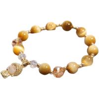 Bracelets en pierres oeil de tigre, avec cristal & alliage de zinc, caractère, Placage de couleur d'or, Style coréen & unisexe, 8mm Environ 6.5 pouce, Vendu par PC