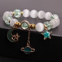 Cats Eye Bracelets, Crystal, with Cats Eye & Zinc Alloy, Moon and Star, gold color plated, Korean style & for woman & crackle 8mm Approx 6.5 Inch 
