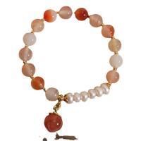 Agate Bracelets, with Freshwater Pearl, Peach, Korean style & for woman, 8mm Approx 6.5 Inch 