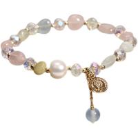 Crystal Pearl Bracelets, Morganite, with Crystal & Plastic Pearl, Korean style & for woman Approx 6.5 Inch 
