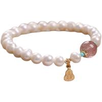Zinc Alloy Pearl Bracelets, Freshwater Pearl, with Strawberry Quartz & Zinc Alloy, Calabash, Korean style & for woman, 6-8mm Approx 6.5 Inch 