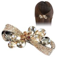 Hair Barrettes, Zinc Alloy, with Crystal, Bowknot, plated, for woman & with rhinestone 