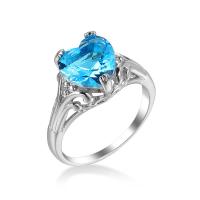 Zirkonia Messing Finger Ring, Herz, Platinfarbe platiniert, verschiedene Größen vorhanden & für Frau & mit kubischem Zirkonia, Größe:6-10, verkauft von PC