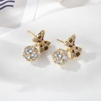 Cubic Zirconia Micro Pave Brass Earring, with Plastic Pearl, gold color plated & micro pave cubic zirconia & for woman & enamel 