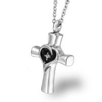 Cremation Jewelry Ashes Urn Necklace, Titanium Steel, Cross, polished, Unisex & enamel & with rhinestone, original color Approx 19.68 Inch 