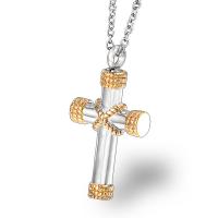Cremation Jewelry Ashes Urn Necklace, Titanium Steel, Cross, Vacuum Ion Plating, Unisex Approx 19.68 Inch 