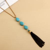 Fashion Fringe Necklace, Zinc Alloy, with turquoise, with 10cm extender chain, gold color plated, fashion jewelry & for woman, golden, 110mm cm 