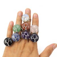 Gemstone Brass Finger Ring, with Natural Stone, silver color plated, Adjustable & for woman Inner Approx 20mm 