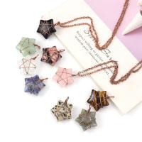 Gemstone Necklaces, Zinc Alloy, with Natural Stone, Star, antique copper color plated & for woman 25mm Approx 51 cm 