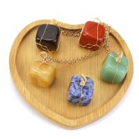 Gemstone Necklaces, Zinc Alloy, with Natural Stone & Brass, Square, gold color plated & for woman Approx 51 cm 