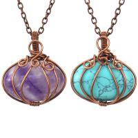 Gemstone Necklaces, Brass, with Natural Stone, antique copper color plated & for woman Approx 52 cm 