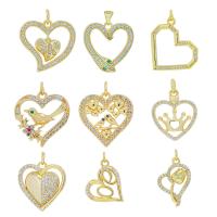 Cubic Zirconia Micro Pave Brass Pendant, Heart, 18K gold plated, DIY & micro pave cubic zirconia & hollow Approx 