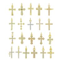Cubic Zirconia Micro Pave Brass Pendant, Cross, 18K gold plated, DIY & micro pave cubic zirconia Approx 