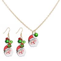 Brass Jewelry Set, earring & necklace, with Crystal & Acrylic, with 1.97 extender chain, Santa Claus, gold color plated, 2 pieces & Christmas Design & for woman, mixed colors .72 Inch 