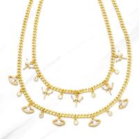Cubic Zircon Micro Pave Brass Necklace, 18K gold plated & micro pave cubic zirconia & for woman, golden 