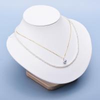 Freshwater Pearl Brass Necklace, with Brass, Round, gold color plated, Double Layer & for woman, white, 3-4mm .93 Inch 