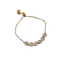 Zinc bracelets en strass en alliage , alliage de zinc, Placage de couleur d'or, bijoux de mode & réglable & pour femme & avec strass, doré Environ 23 cm, Vendu par PC