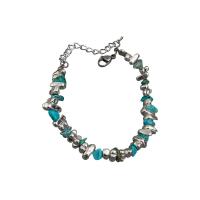 Turquoise Jewelry Necklace, Brass, with turquoise, irregular, silver color plated, patchwork & fashion jewelry & for woman, silver color 