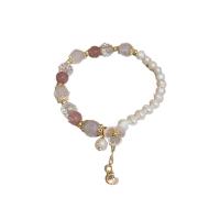 Crystal Pearl Bracelets, Brass, with Crystal & Plastic Pearl, gold color plated, fashion jewelry & for woman 