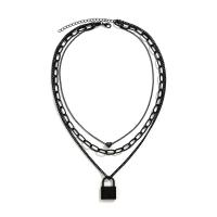 Fashion Multi Layer Necklace, Iron, with Zinc Alloy, with 7cm extender chain, Lock, painted, fashion jewelry & multilayer & adjustable & for woman, black cm, 50 cm 