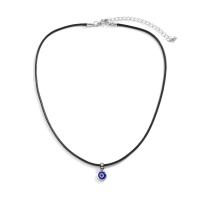 Evil Eye Jewelry Necklace, Wax Cord, with Zinc Alloy & Acrylic, with 7cm extender chain, silver color plated, fashion jewelry & evil eye pattern & adjustable & for woman, black cm 