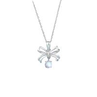 Sterling Silver Jewelry Necklace, 925 Sterling Silver, with Moonstone, Bowknot, plated, fashion jewelry & for woman 450mm 