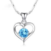 Cubic Zirconia Micro Pave Sterling Silver Pendant, 925 Sterling Silver, Heart, platinum plated, micro pave cubic zirconia 