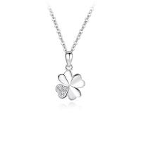Cubic Zirconia Micro Pave Sterling Silver Pendant, 925 Sterling Silver, Four Leaf Clover, plated, micro pave cubic zirconia 