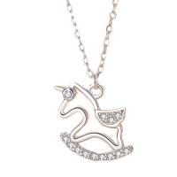 Cubic Zircon Micro Pave Sterling Silver Necklace, 925 Sterling Silver, rocking horse, platinum plated, micro pave cubic zirconia & for woman & hollow, original color, 13mm Approx 17.7 Inch 