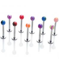 Edelstahl Lippenring, Acryl, mit 304 Edelstahl, rund, zufällig gesendet & Modeschmuck & unisex, gemischte Farben, 1.2x8mm, 3mm, verkauft von PC