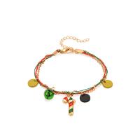 Zinc Alloy Christmas Bracelet, with Cotton Cord & Resin, gold color plated, Christmas jewelry & for woman Approx 6.5 Inch 