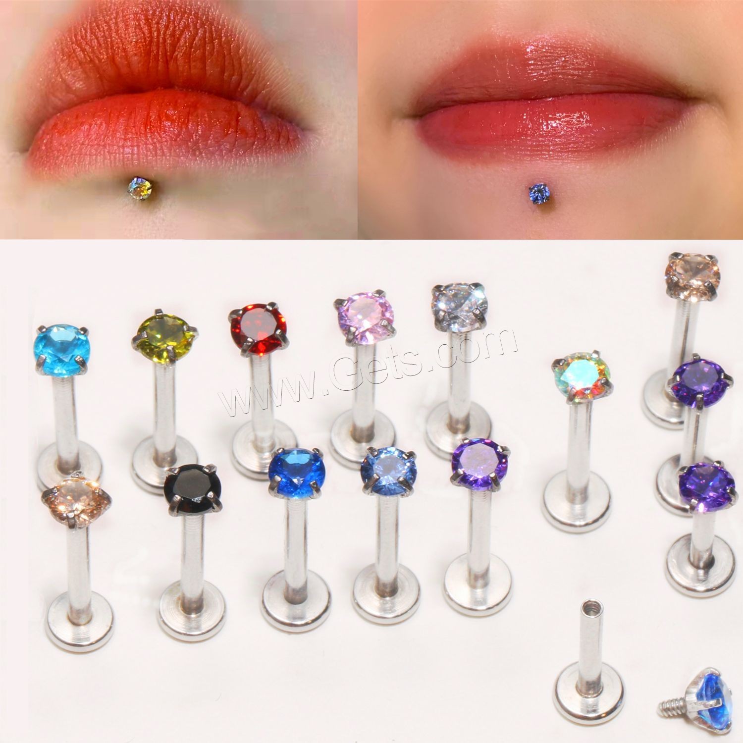 Edelstahl Lippenring, 304 Edelstahl, Modeschmuck & unisex & verschiedene Größen vorhanden & mit Strass, keine, verkauft von PC