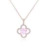 Cubic Zirconia Stainless Steel Necklace, 304 Stainless Steel, Four Leaf Clover, Vacuum Ion Plating, micro pave cubic zirconia & for woman & hollow Approx 17.71 Inch 