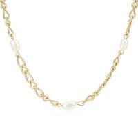 Stainless Steel Chain Necklace, 304 Stainless Steel, with Plastic Pearl, with 1.96 inch extender chain, Vacuum Ion Plating, snake chain & for woman Approx 16.92 Inch 