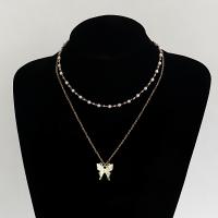 Enamel Zinc Alloy Necklace, with ABS Plastic Pearl, with 10cm extender chain, gold color plated, Double Layer & fashion jewelry & for woman, golden, 20mm cm 