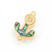 Cubic Zirconia Micro Pave Brass Connector, with Abalone Shell, Anchor, gold color plated, fashion jewelry & DIY & micro pave cubic zirconia, multi-colored 