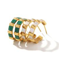 Stainless Steel Stud Earring, 304 Stainless Steel, with Malachite & White Shell, Vacuum Ion Plating, fashion jewelry & for woman, golden 