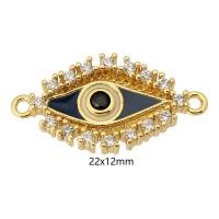Cubic Zirconia Micro Pave Brass Connector, gold color plated, fashion jewelry & DIY & evil eye pattern & micro pave cubic zirconia & for woman & enamel, golden Approx 1mm 