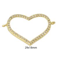 Cubic Zirconia Micro Pave Brass Connector, Heart, gold color plated, fashion jewelry & DIY & micro pave cubic zirconia & for woman, golden Approx 1mm 