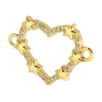 Cubic Zirconia Micro Pave Brass Connector, Heart, gold color plated, fashion jewelry & DIY & micro pave cubic zirconia & for woman, golden Approx 1.5mm 