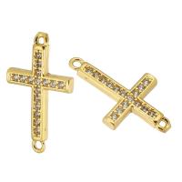 Cubic Zirconia Micro Pave Brass Connector, Cross, gold color plated, fashion jewelry & DIY & micro pave cubic zirconia & for woman, golden Approx 1mm 