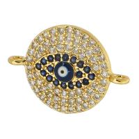 Cubic Zirconia Micro Pave Brass Connector, Round, gold color plated, fashion jewelry & DIY & evil eye pattern & micro pave cubic zirconia & for woman & enamel, rainbow colors Approx 1.5mm 