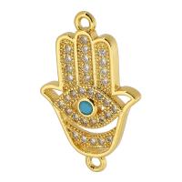 Cubic Zirconia Micro Pave Brass Connector, Hand, gold color plated, fashion jewelry & DIY & evil eye pattern & micro pave cubic zirconia & for woman, two different colored Approx 1mm 