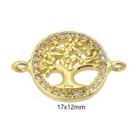 Cubic Zirconia Micro Pave Brass Connector, Round, gold color plated, fashion jewelry & tree of life design & DIY & micro pave cubic zirconia & for woman, golden Approx 1mm 