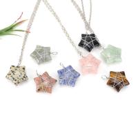 Gemstone Necklaces, Zinc Alloy, with Natural Stone, Star, silver color plated & for woman 25mm Approx 53 cm 