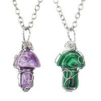 Драгоценный камень Ожерелья, Латунь, с Природный камень, Гриб, плакирован серебром, различные материалы для выбора & Женский, Много цветов для выбора длина:Приблизительно 51 см, продается PC