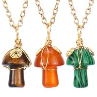 Gemstone Necklaces, Brass, with Natural Stone, mushroom, gold color plated & for woman 20mm Approx 51 cm 